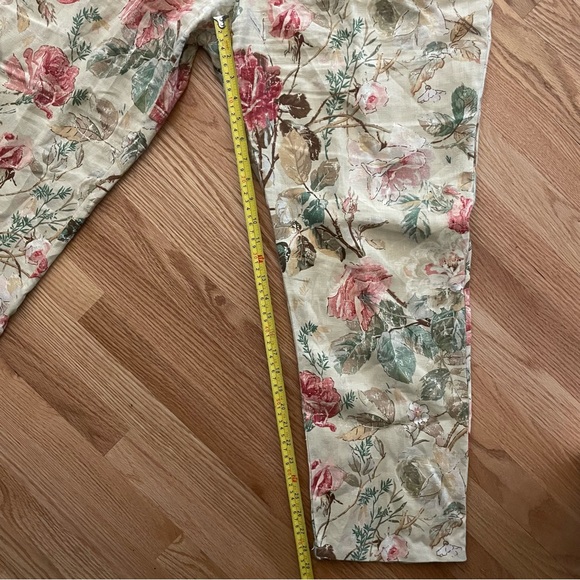 Vintage Lauren Ralph Lauren 100% Linen Khaki Floral High Waist Pants Size 14/16 - Picture 12 of 13